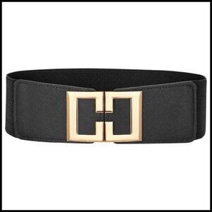 Wide Elastic Obi Belt Gold Buckle Stretchy Waist Belt Fashion Accessory